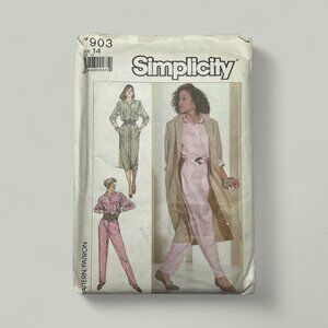 Simplicty Retro Jumpsuit Coatdress Sewing Pattern 7903 Sz 14 FF Uncut 1986